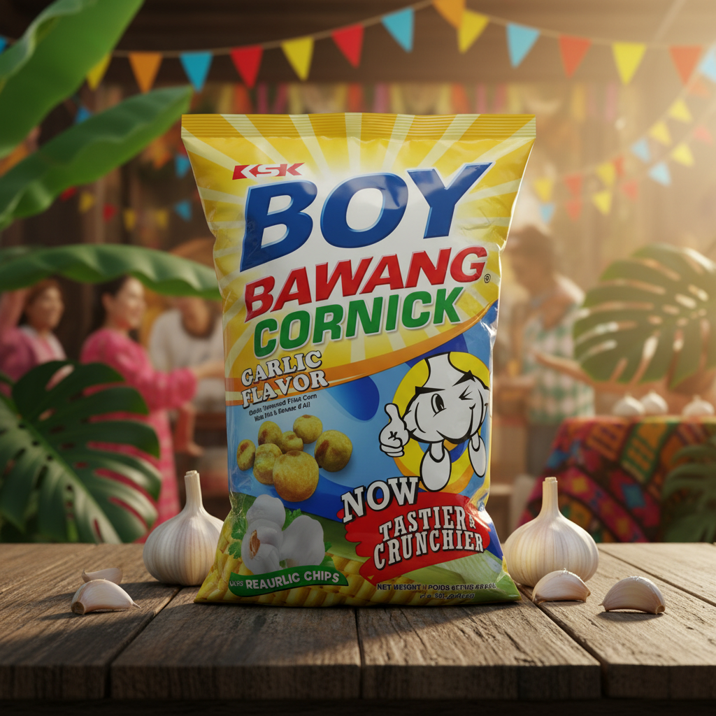 Boy Bawang Cornick Garlic Flavor 500g - Filipino tropical background